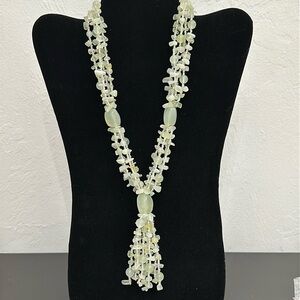 Jade Chip, Glass Bead & Stone Tassel Vintage Necklace